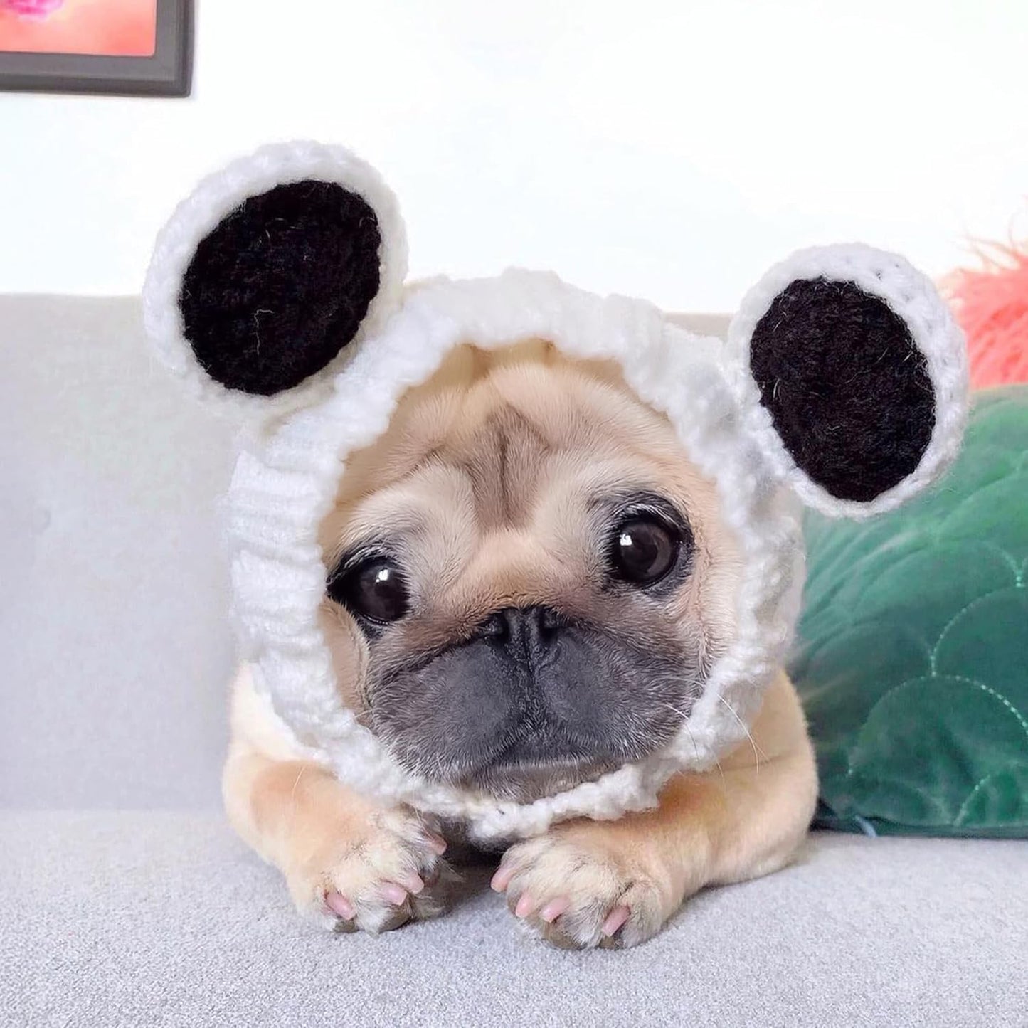 Panda Costume - Warm Knit Dog Snood Wrap for Pets, Neck Ear Cover Protection, Halloween Winter (Small)