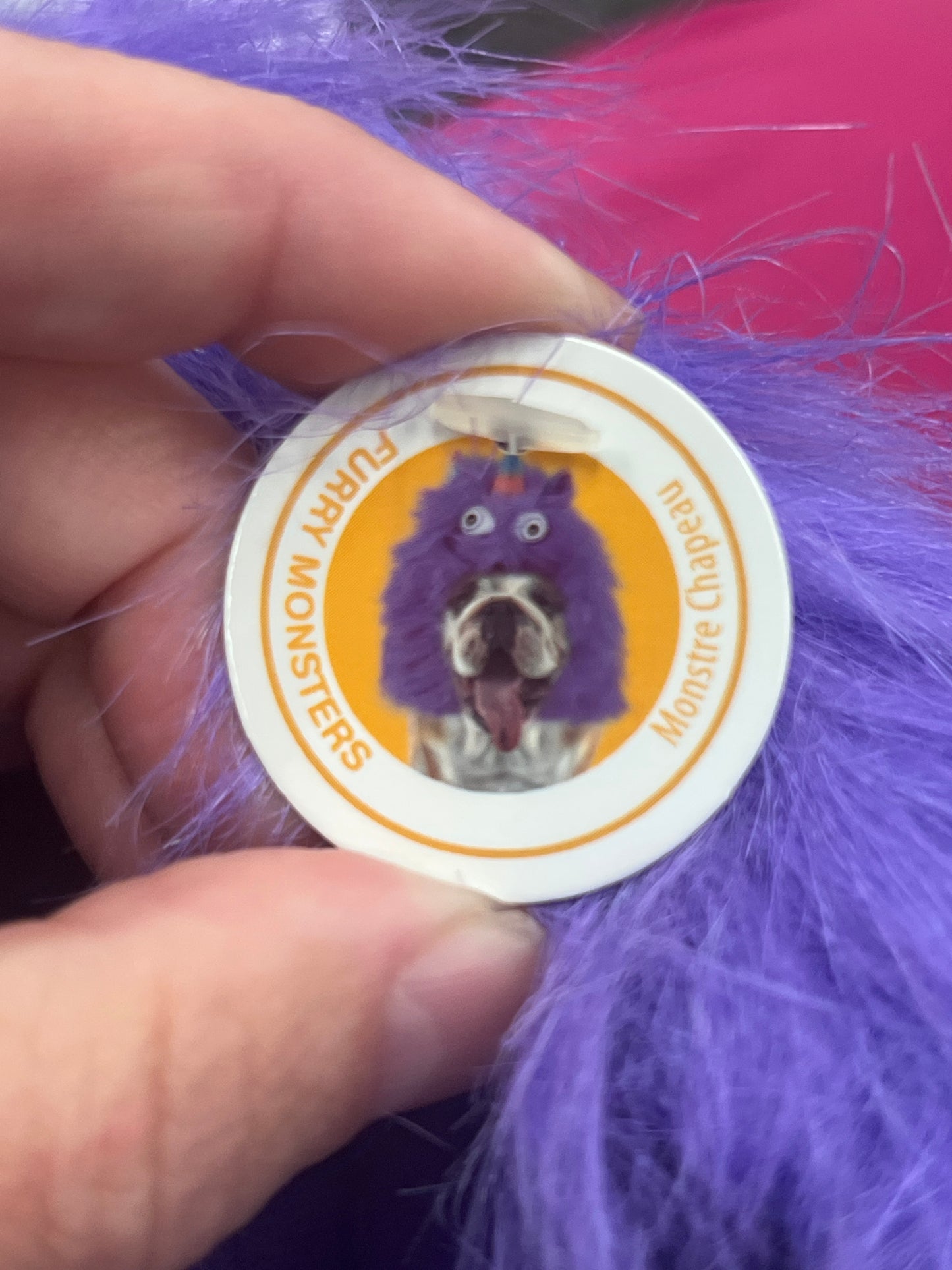 Pet costume purple hairy unicorn monster hat size small