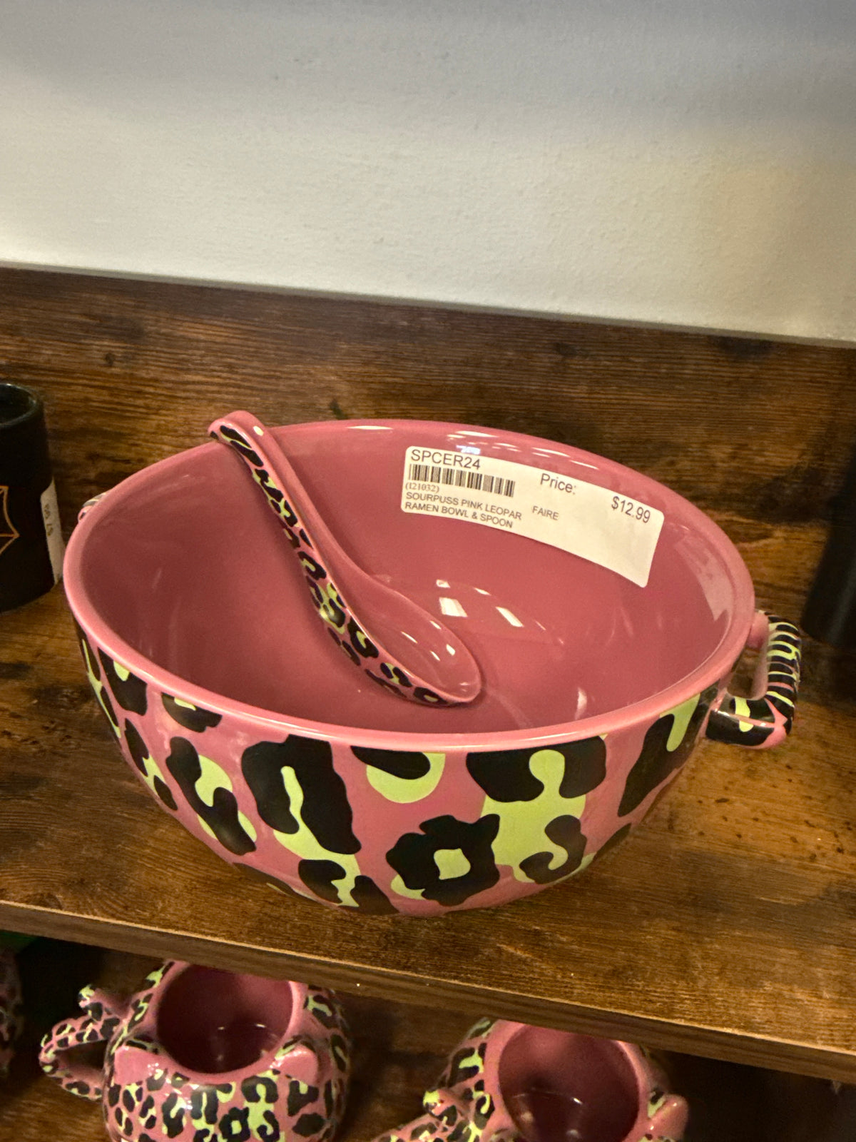 Sourpuss Pink Leopard Oversized Ramen Soup Bowl and Spoon