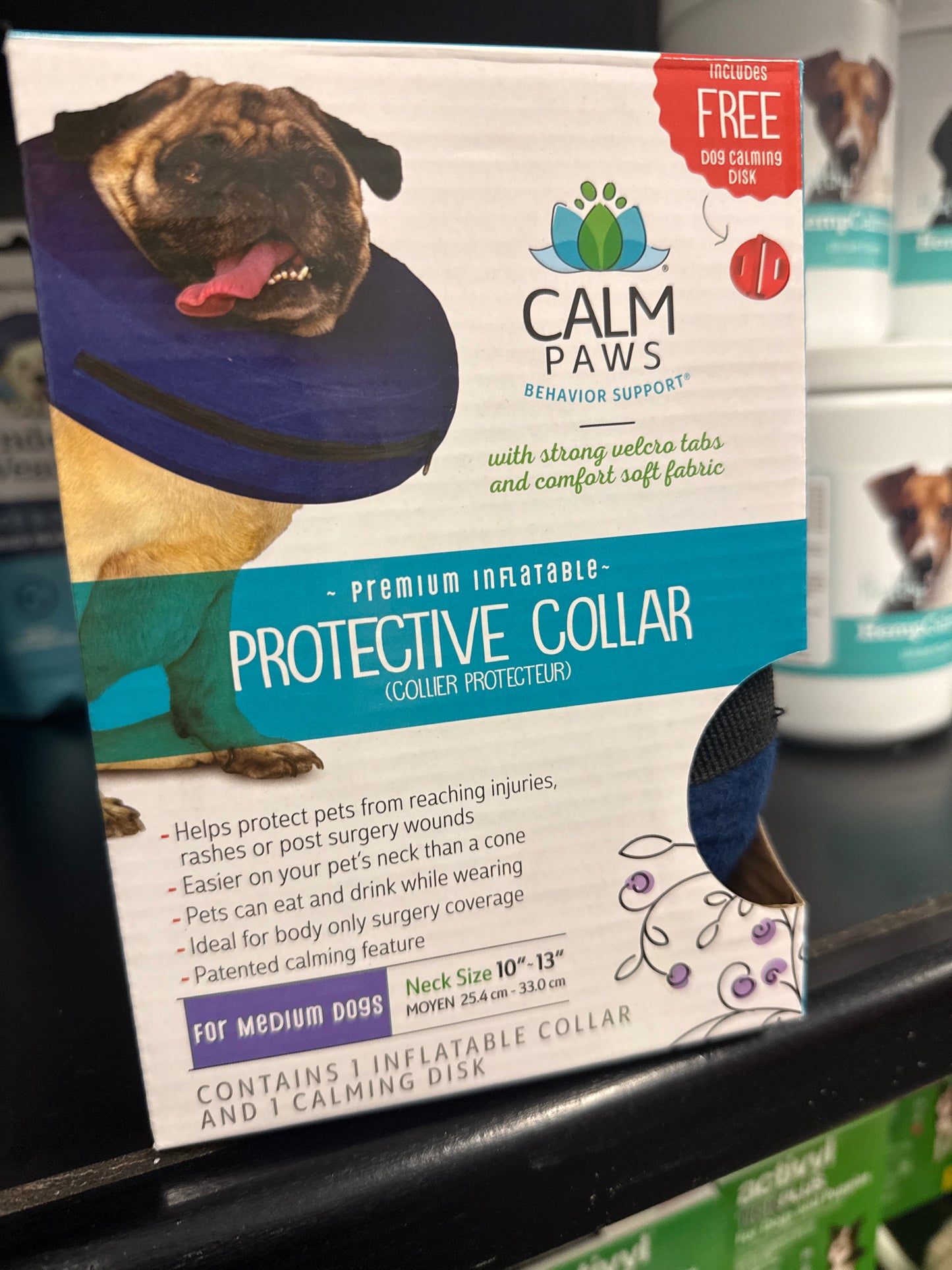 Calm Paws Protective Collar Premium Inflatable for Medium dogs 10-13”