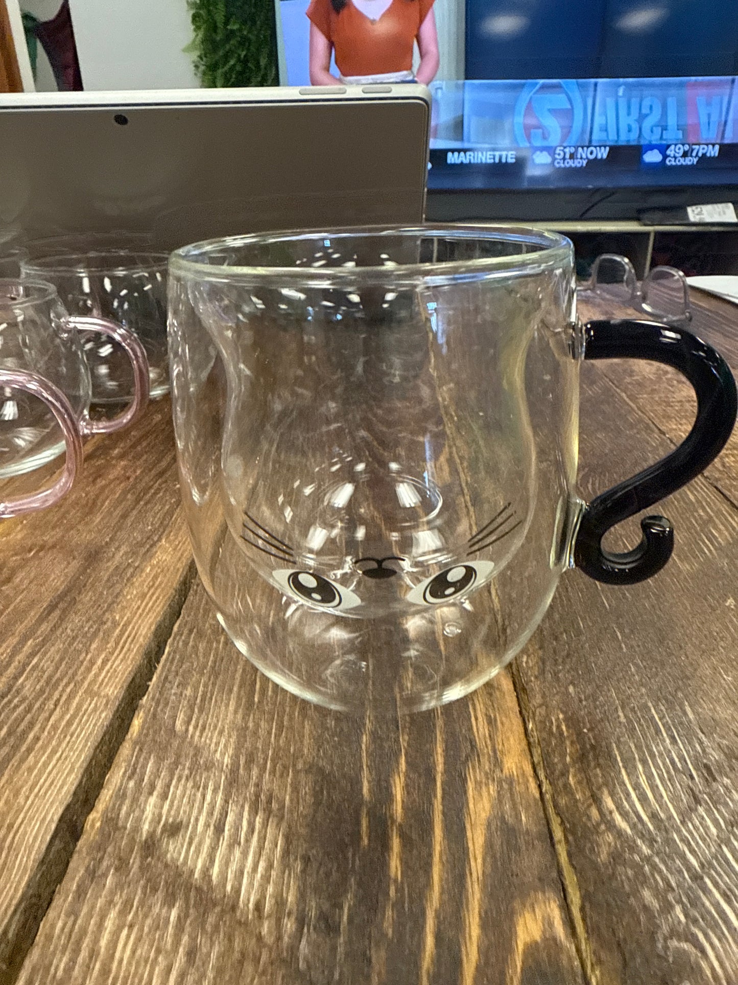 Upside down cat double walled mug
