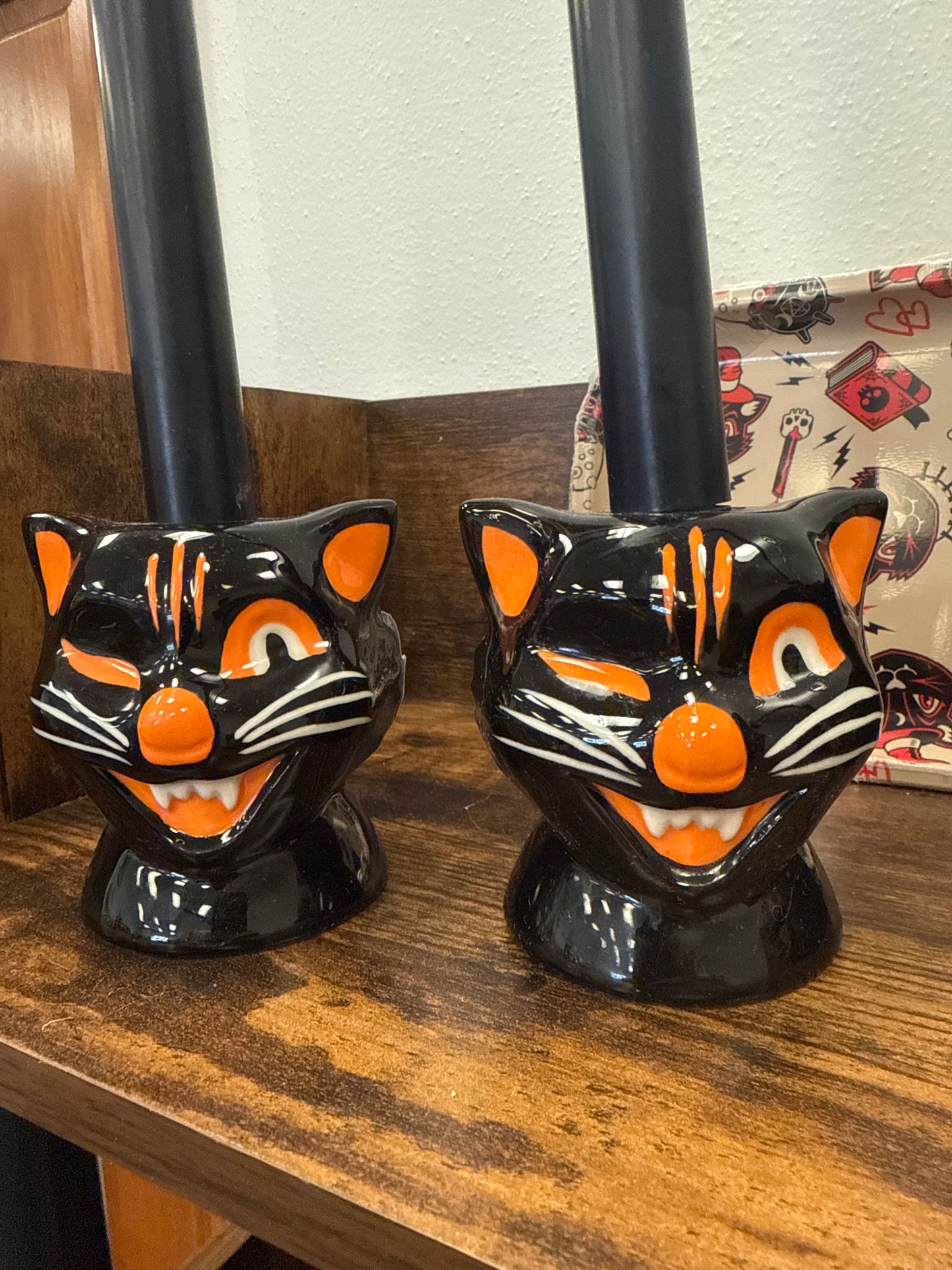 Sourpuss Black Halloween Cat Candle Holder