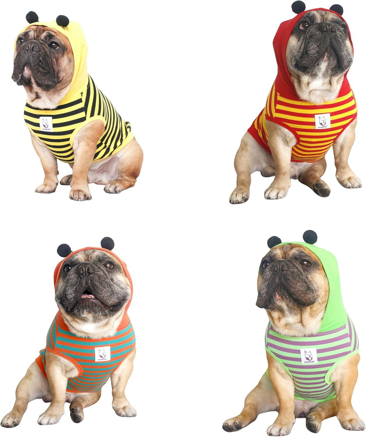 French Bulldog Bee Honeybee Bumblebee Caterpillar Insect Halloween Costumes Hoodies Sleeveless Clothes Outfits Cosplay Shirts for Dogs Frenchie Pug Boston - Black Yellow, Medium