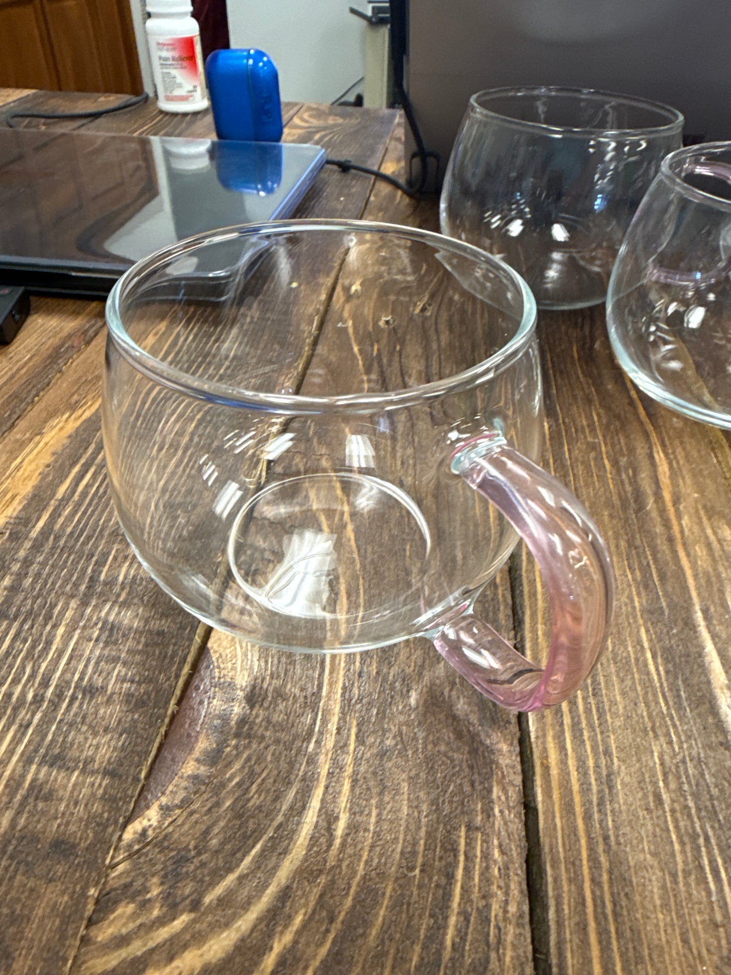 Pink Handle Glass Coffee/Tea Mug