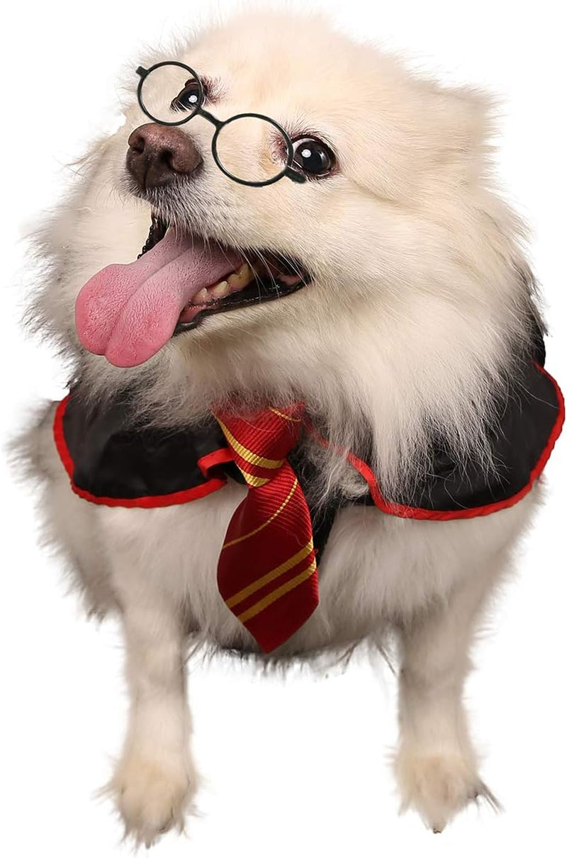 Halloween Dog Costume Pet Wizard Shirt Cat Soft Clothes for Dogs Cats Soft Hoodies with Glasses (Medium)
