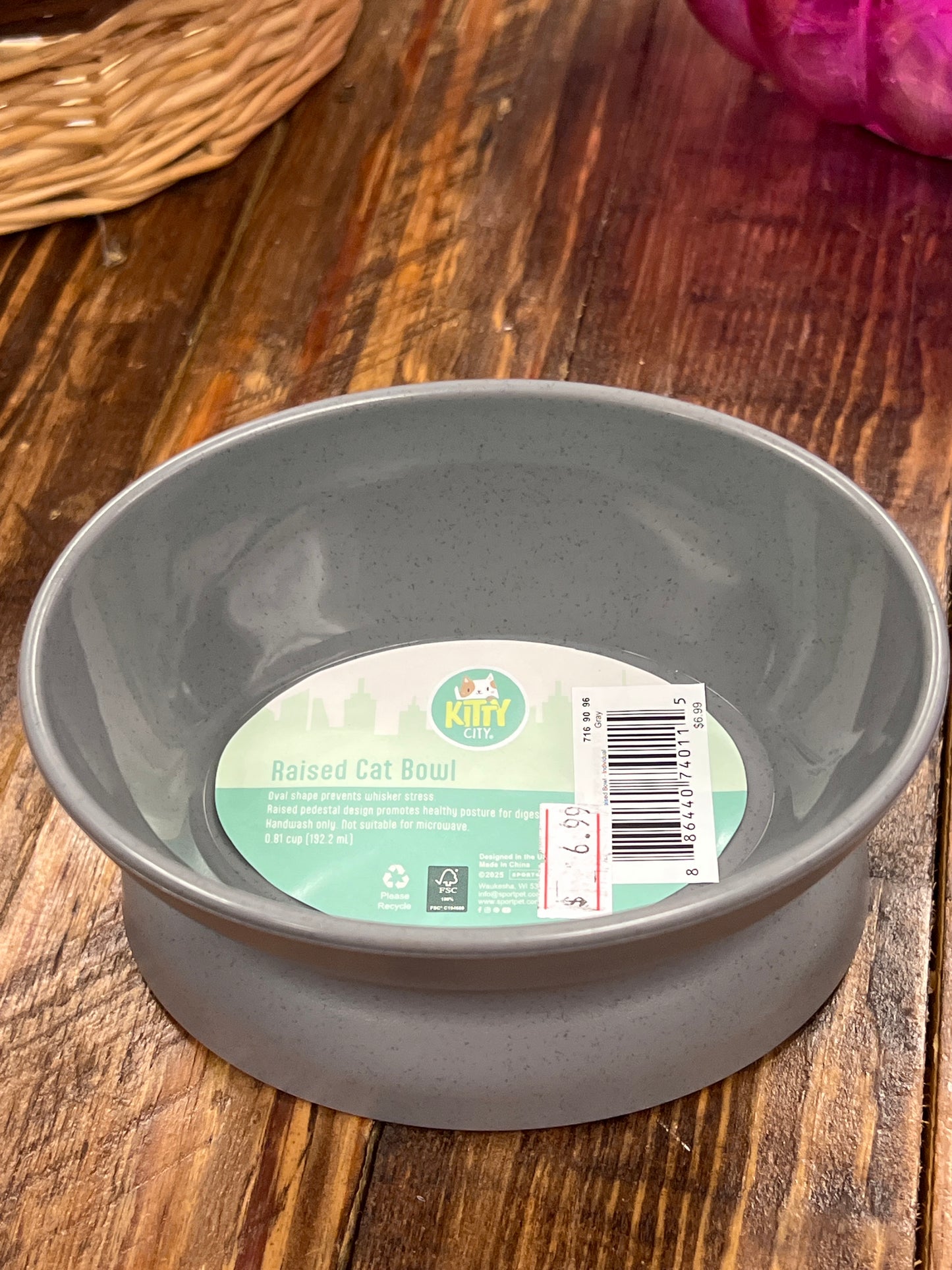 Kitty City Raised Cat bowl dish grey 6oz