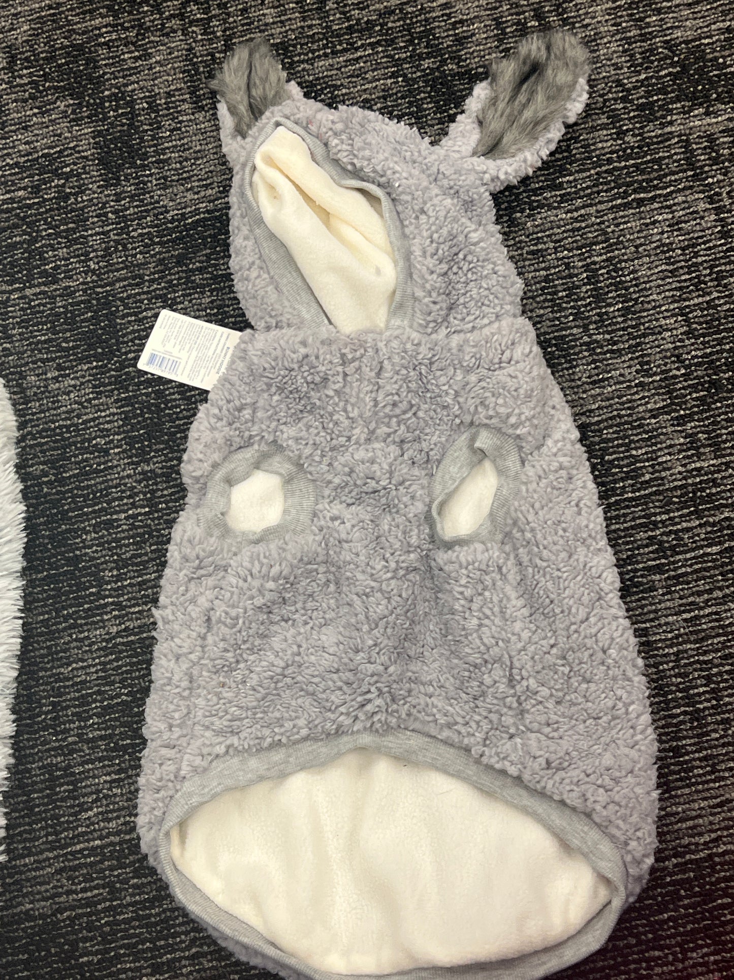 Pet Costume fluffy plush grey bunny hoodie size Large