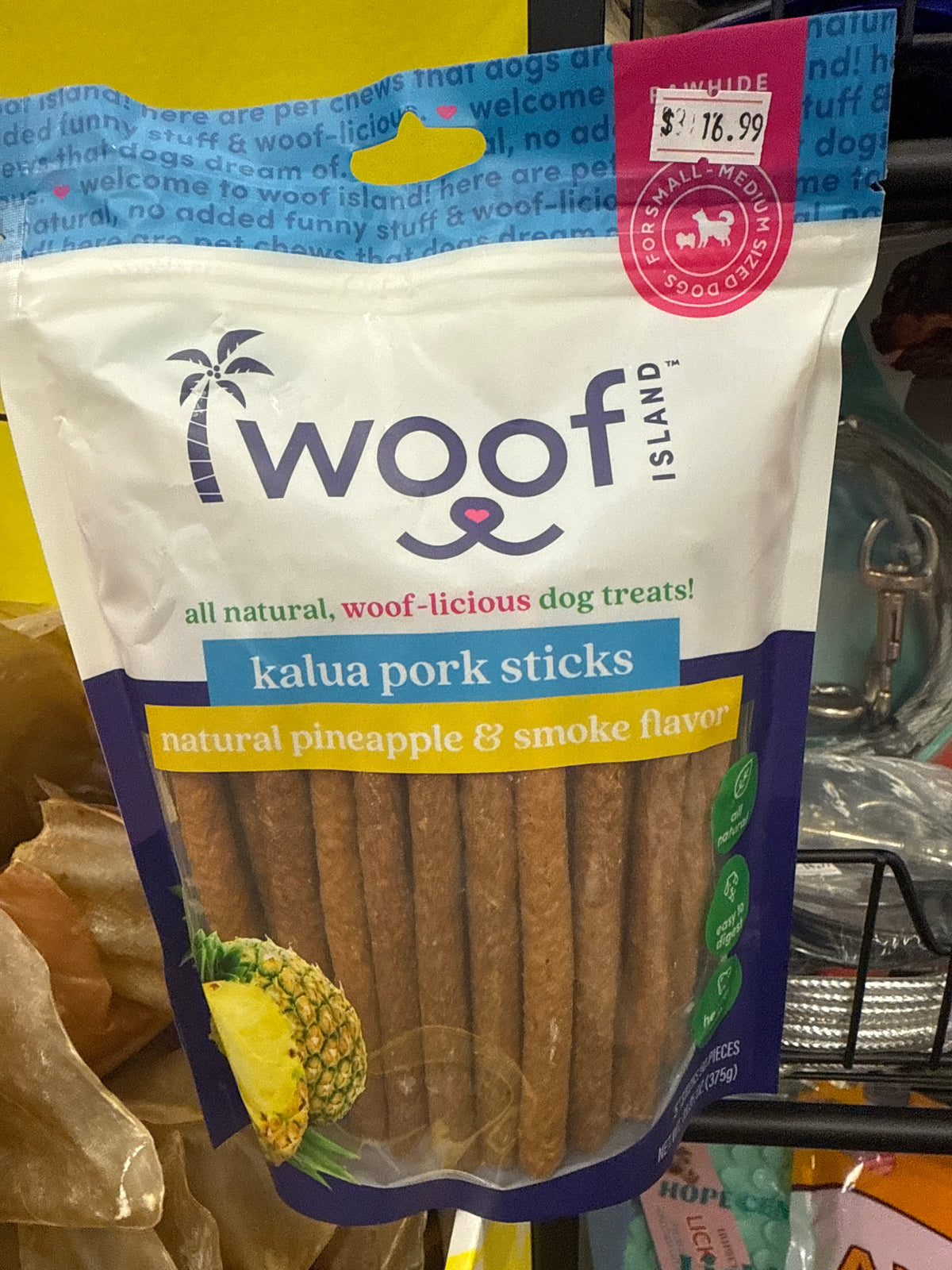 Woof Island Kalua Pork Sticks Dog Treat Pineapple Smoke Flavor 50 piece