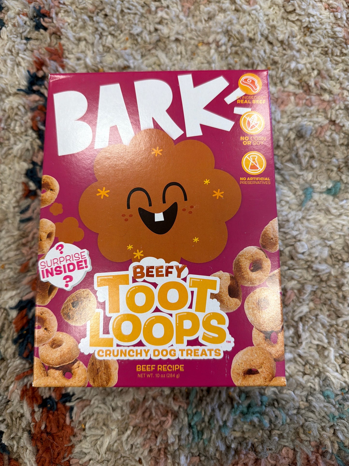 Bark Beefy Toot Loops crunchy dog treats XL 10oz box!!