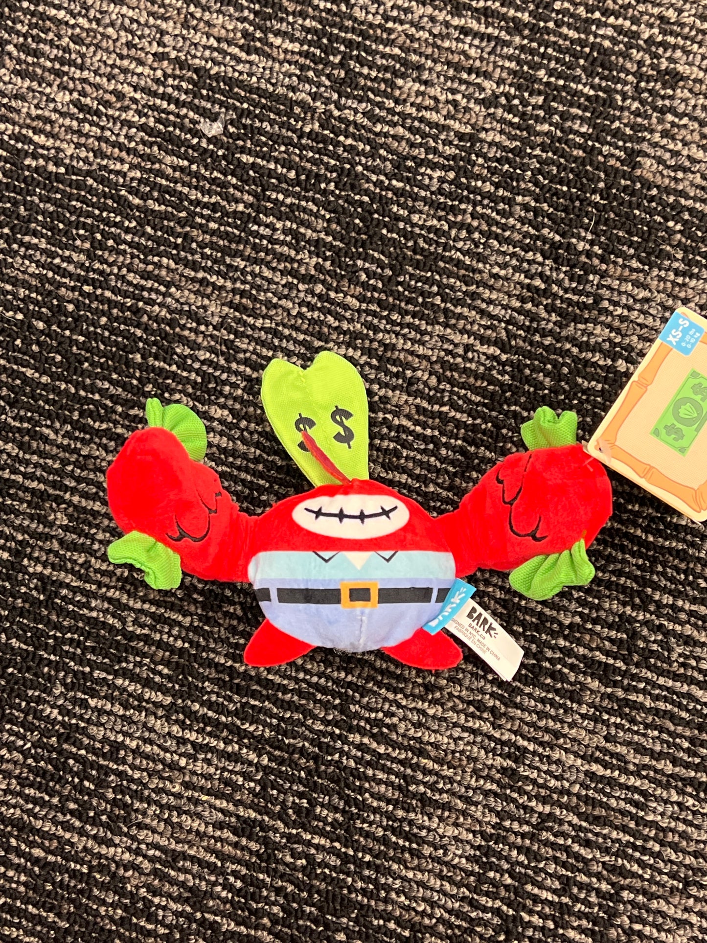 Bark Money-tugging Mr. Krabs SpongeBob SquarePants dog toy xs-s