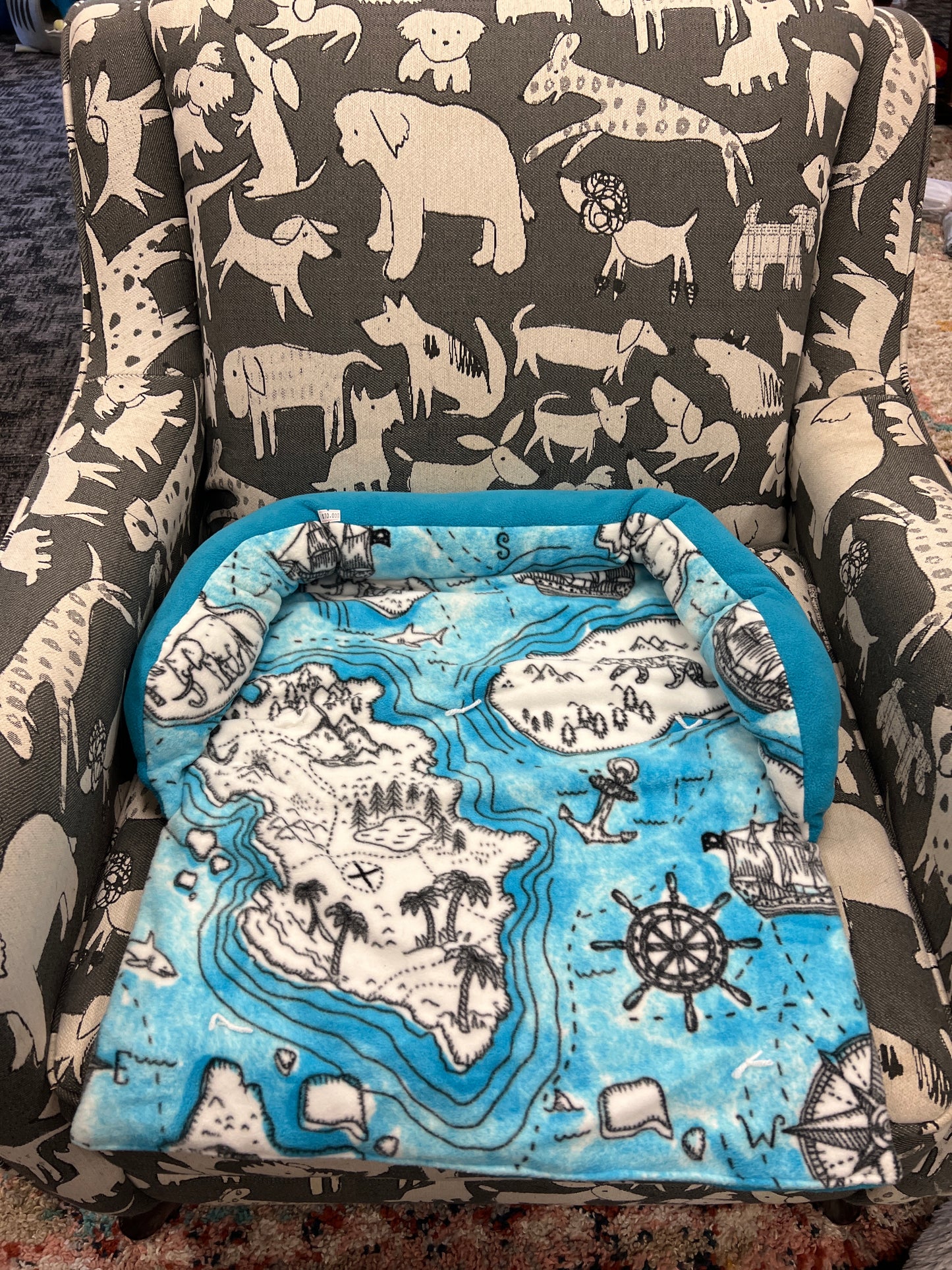 Calming fleece Pet Couch Chair furniture protecting bed washable removable small pirate ship map