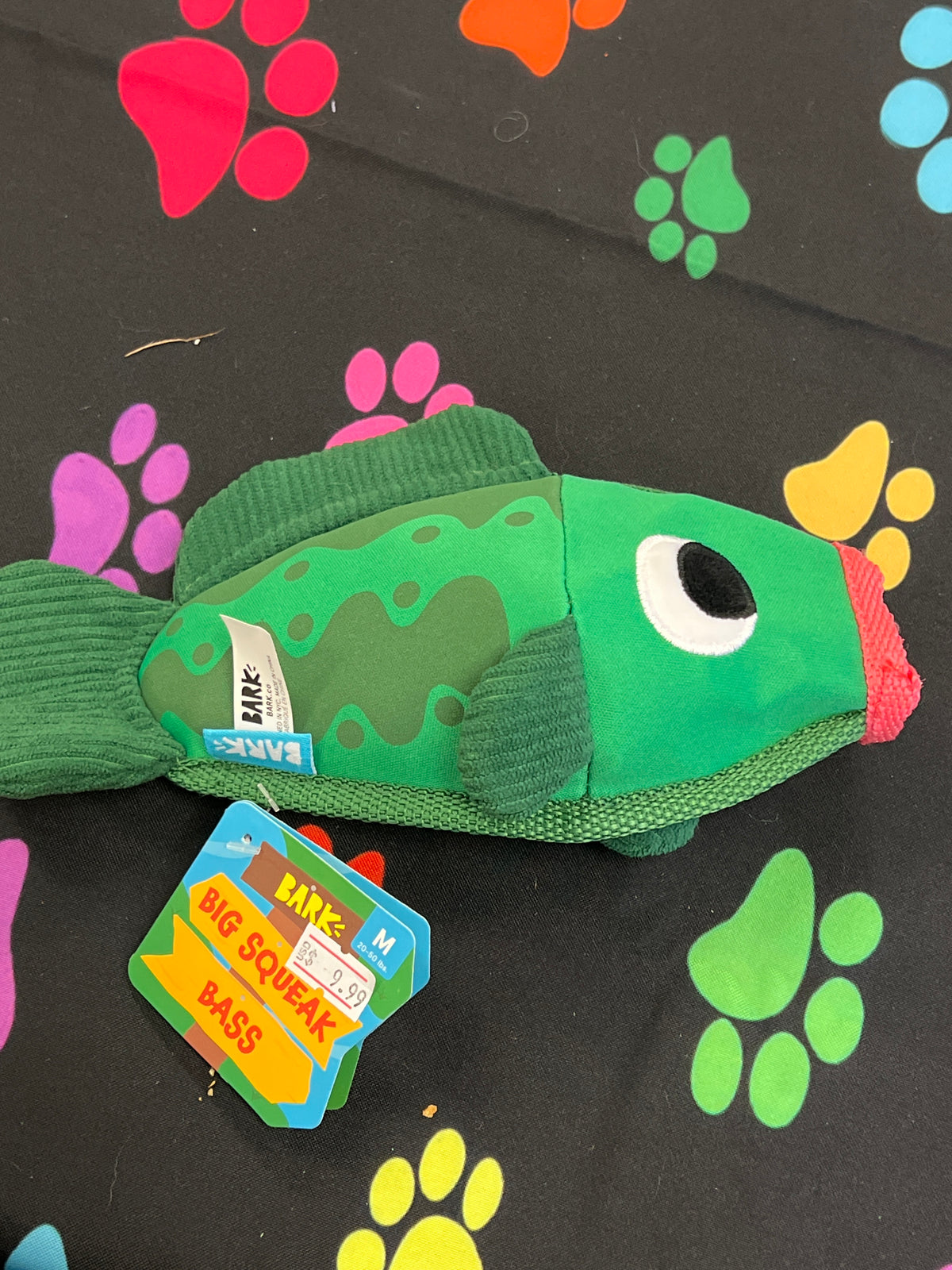 Bark Big Squeak Bass dog toy size medium