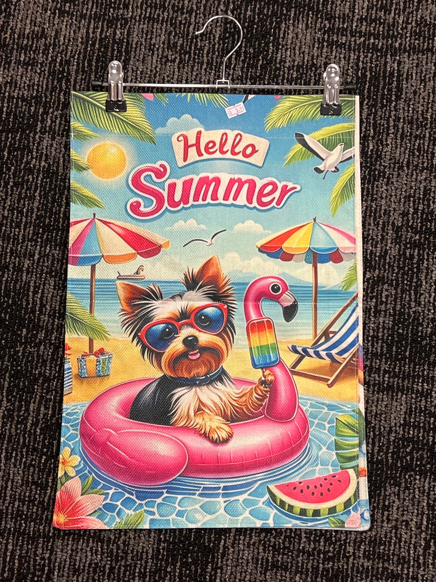 Hello Summer Yorkie garden flag