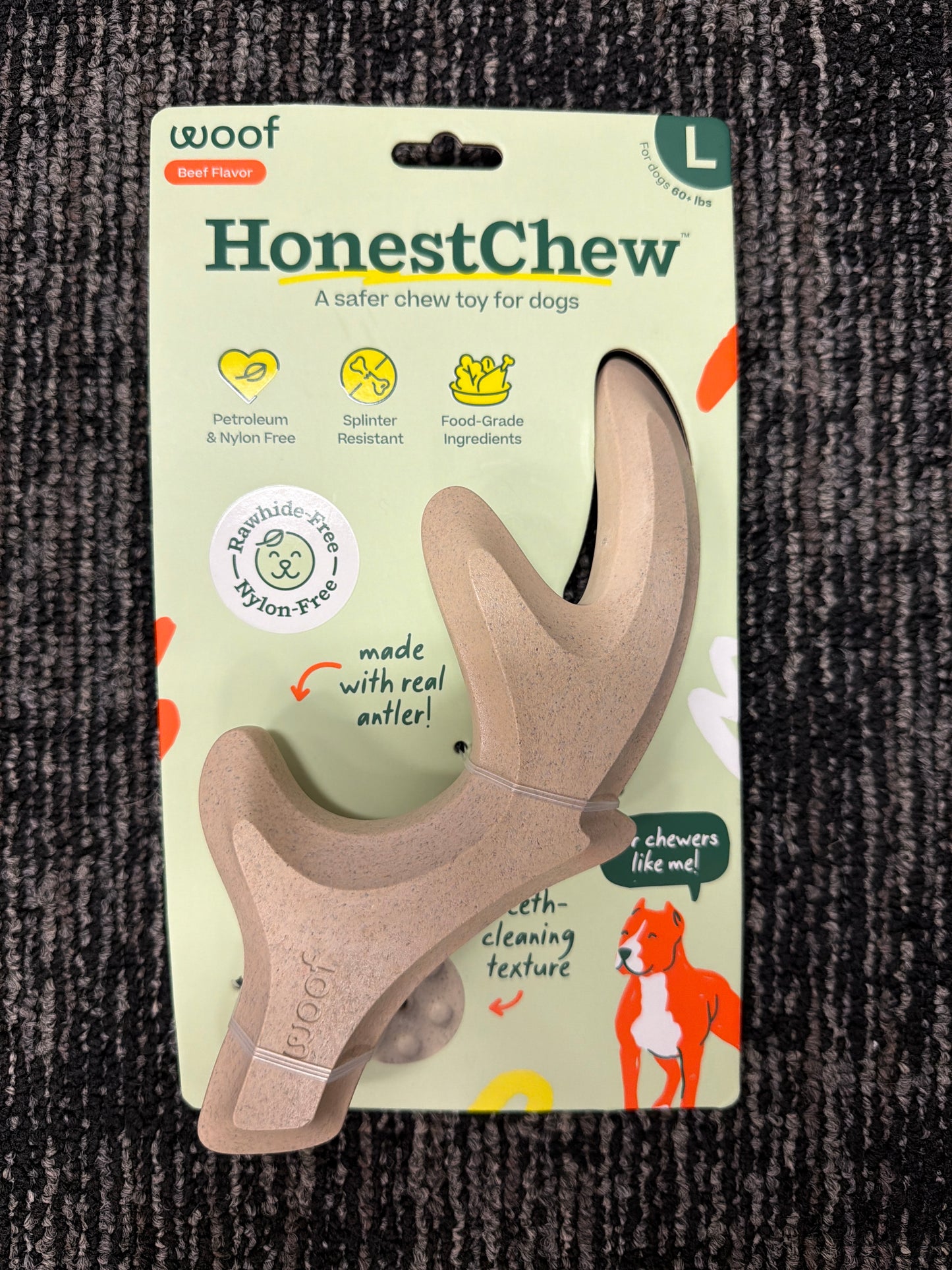Woof Honest Chew beef flavor antler size L Nylon Free