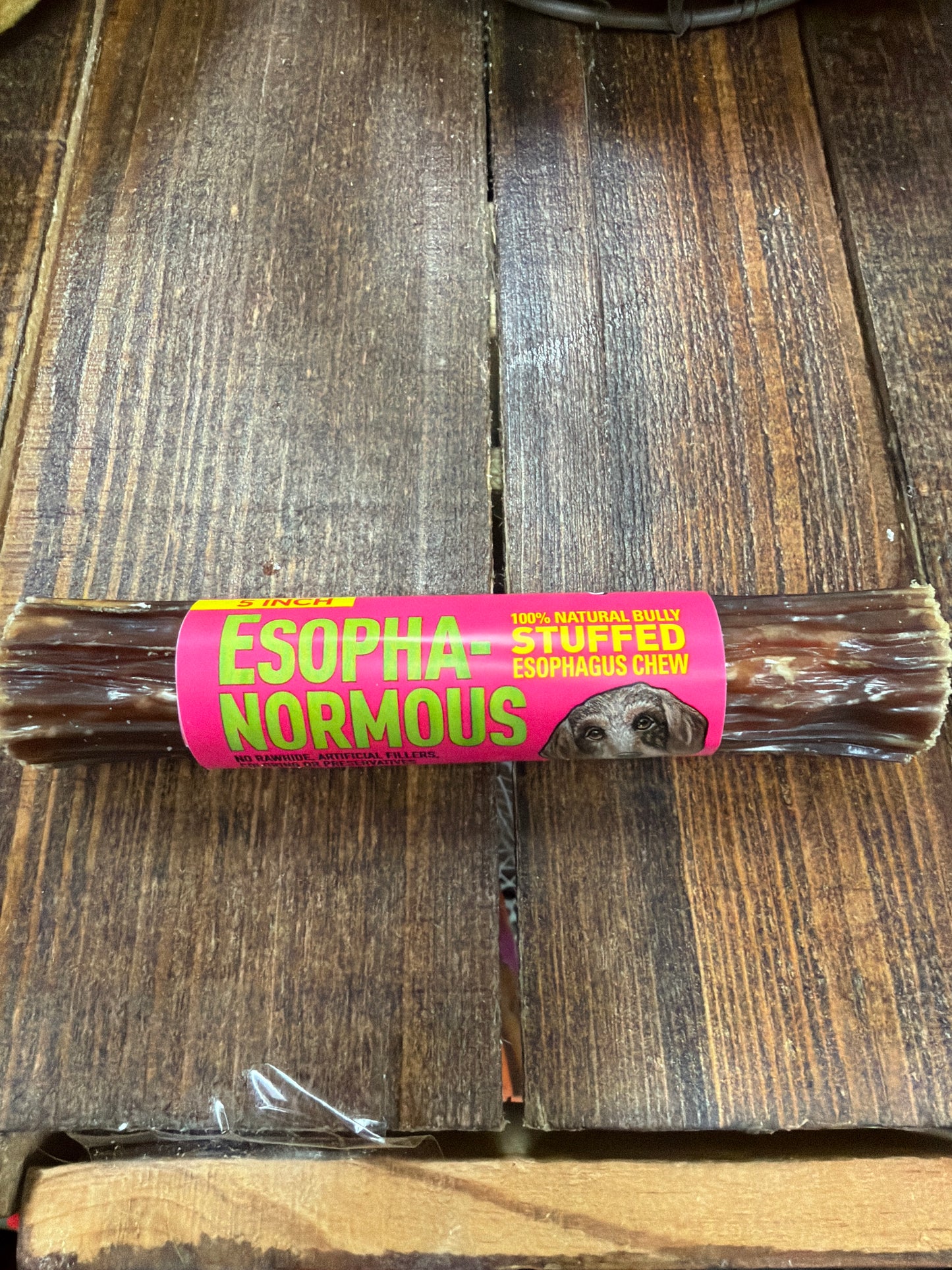 Etta Says! Esopha-normous bull stick stuffed esophagus dog chew 5”