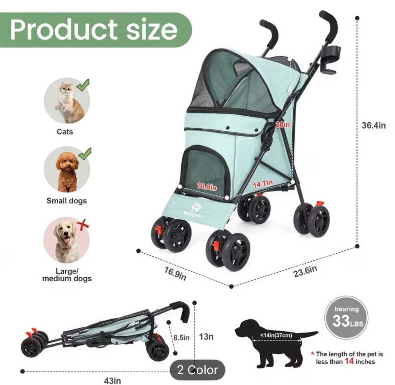 Gray folding umbrella Pet Stroller