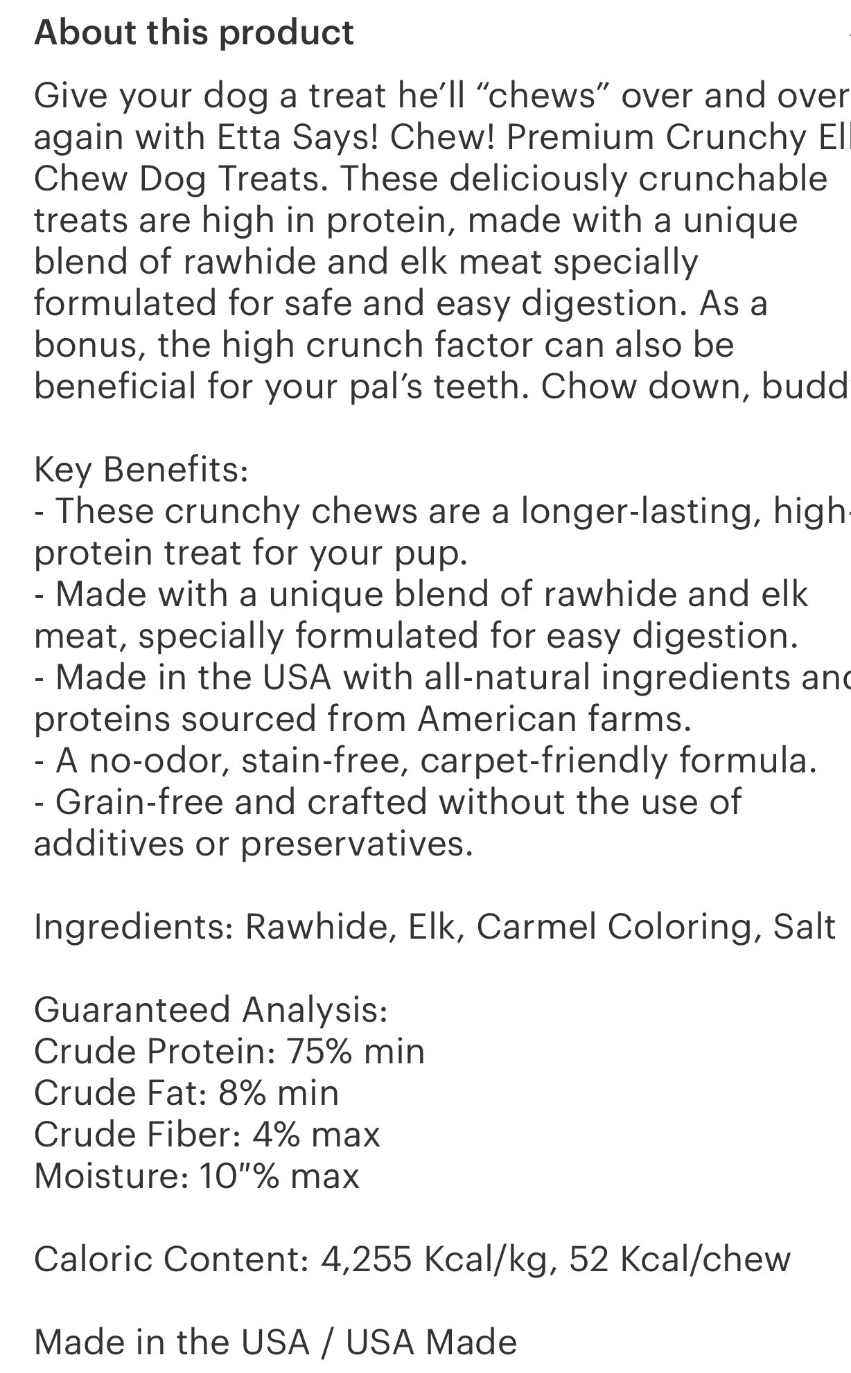 Etta Says! Premium crunchy Elk dog treat chews