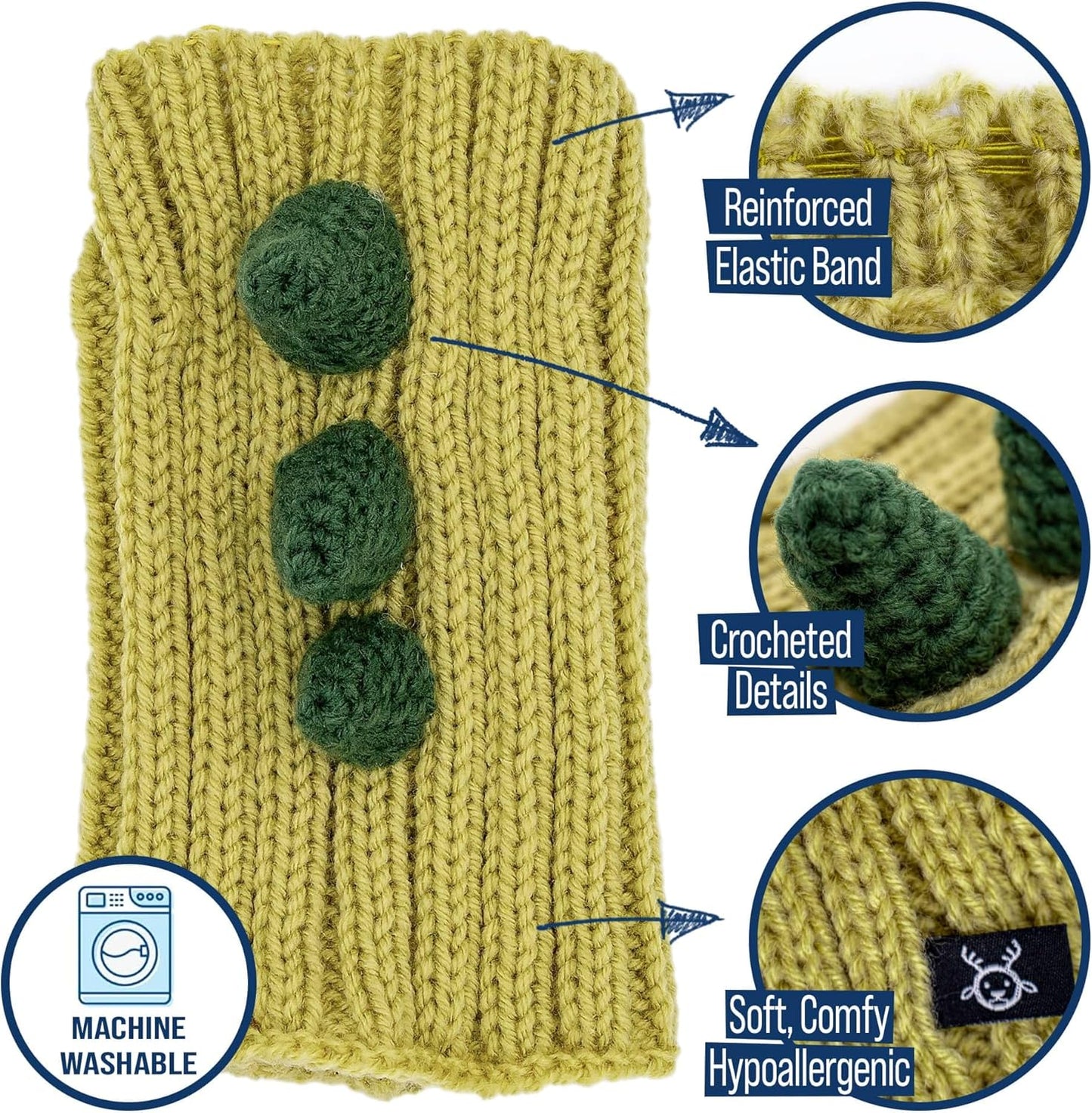 Dinosaur Costume - Warm Knit Dog Snood Wrap for Pets, Neck Ear Cover Protection, Halloween Winter (Small)