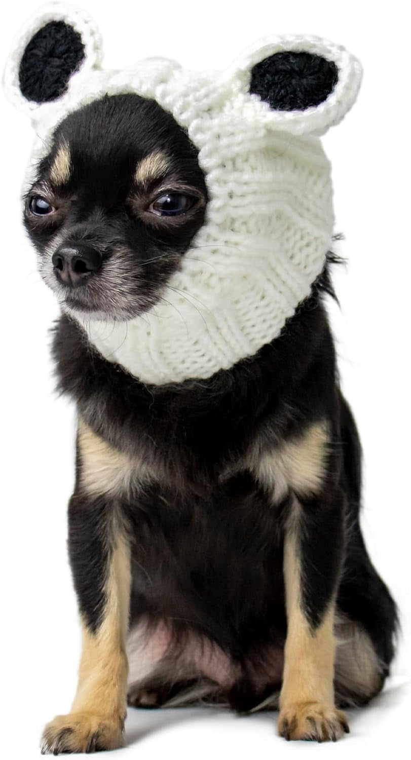 Panda Costume - Warm Knit Dog Snood Wrap for Pets, Neck Ear Cover Protection, Halloween Winter (Small)