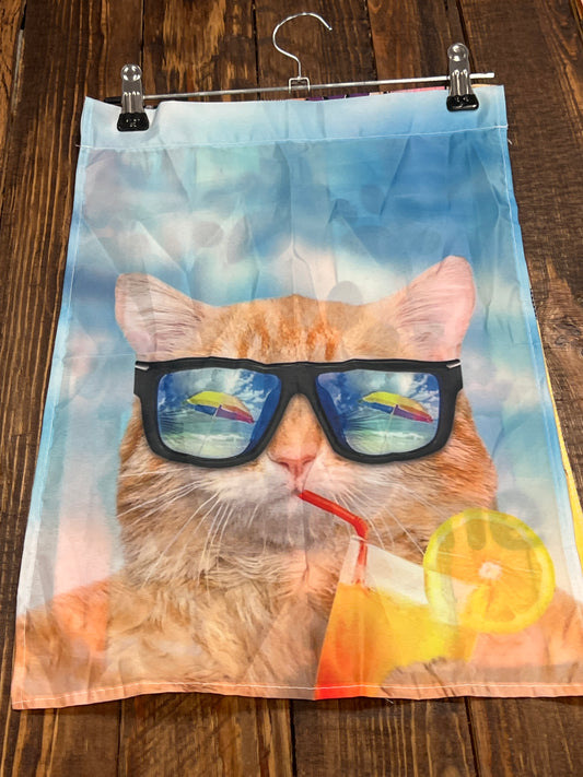 Cat sipping tropical cocktail garden flag nylon