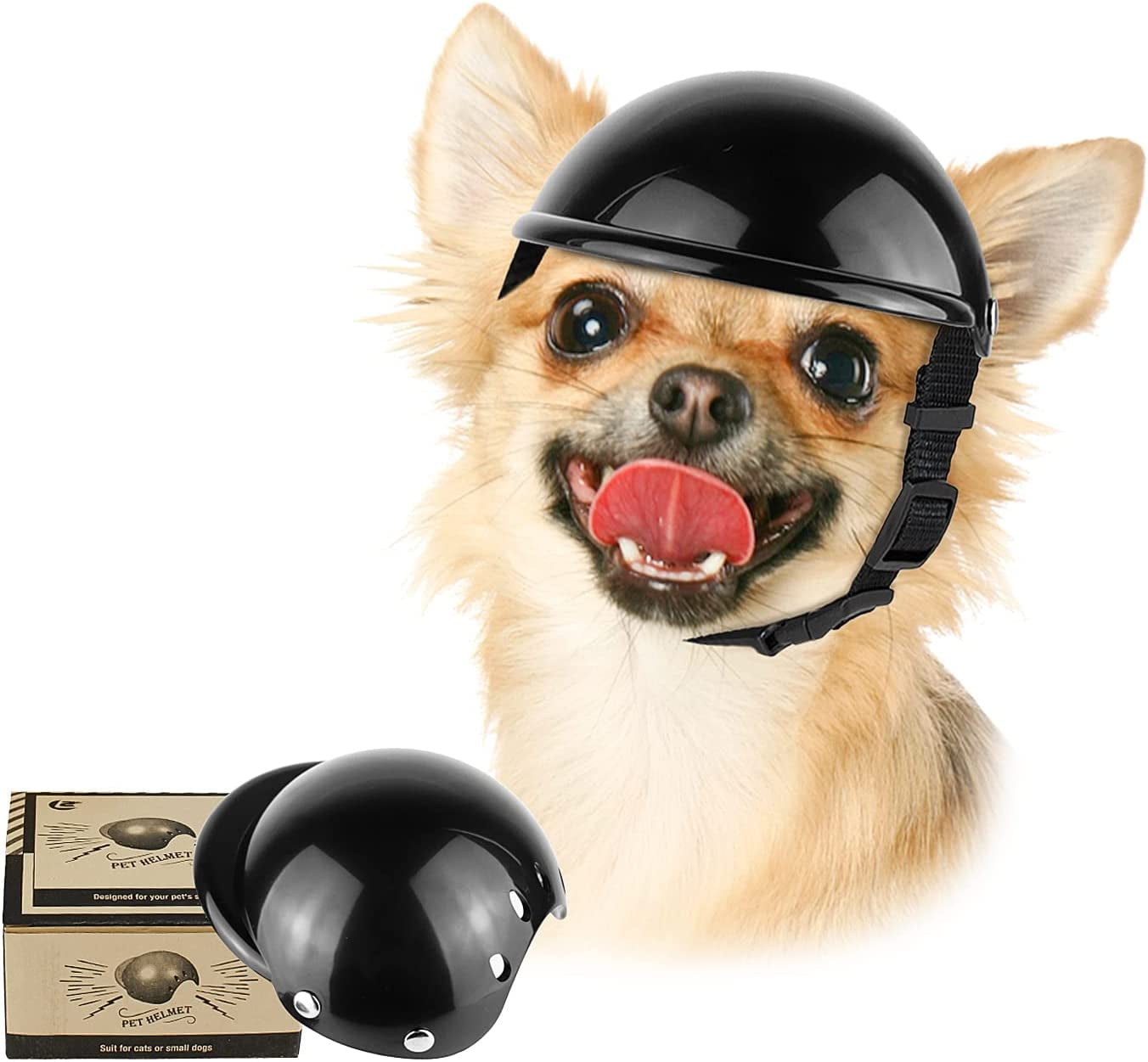 Dog Helmet for Small Dogs, Motorcycle Dog Helmets Chihuahua Helmet, Outdoor Bike Doggie Helmets Cat Hat XS to Small Breed, Outdoor Puppy Cap, Adjustable, Black S