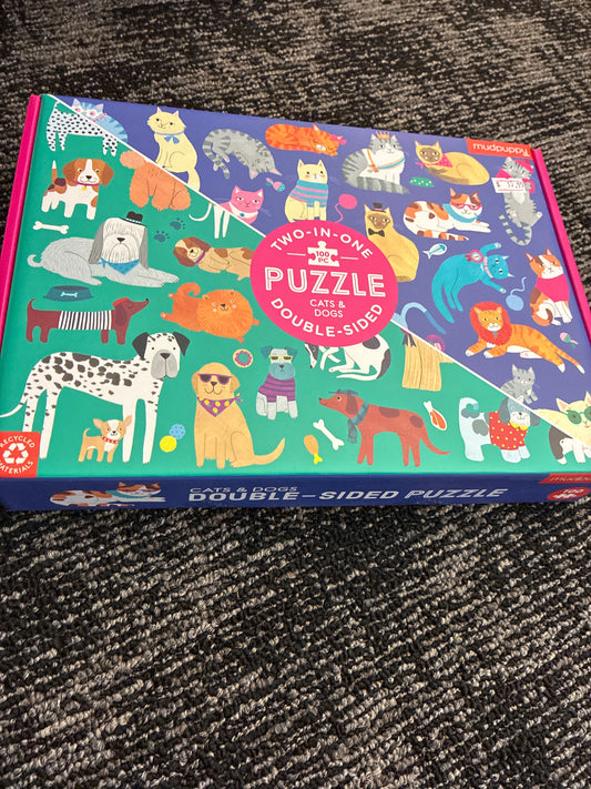 Two and one puzzle, cats and dogs, double-sided