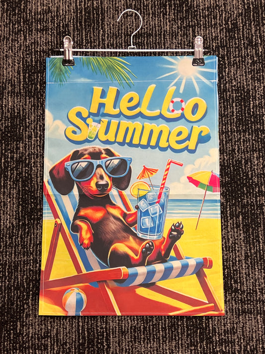 Hello Summer Dachshund garden flag nylon