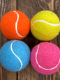 Assorted squeaky tennis balls pink blue orange yellow dog toy