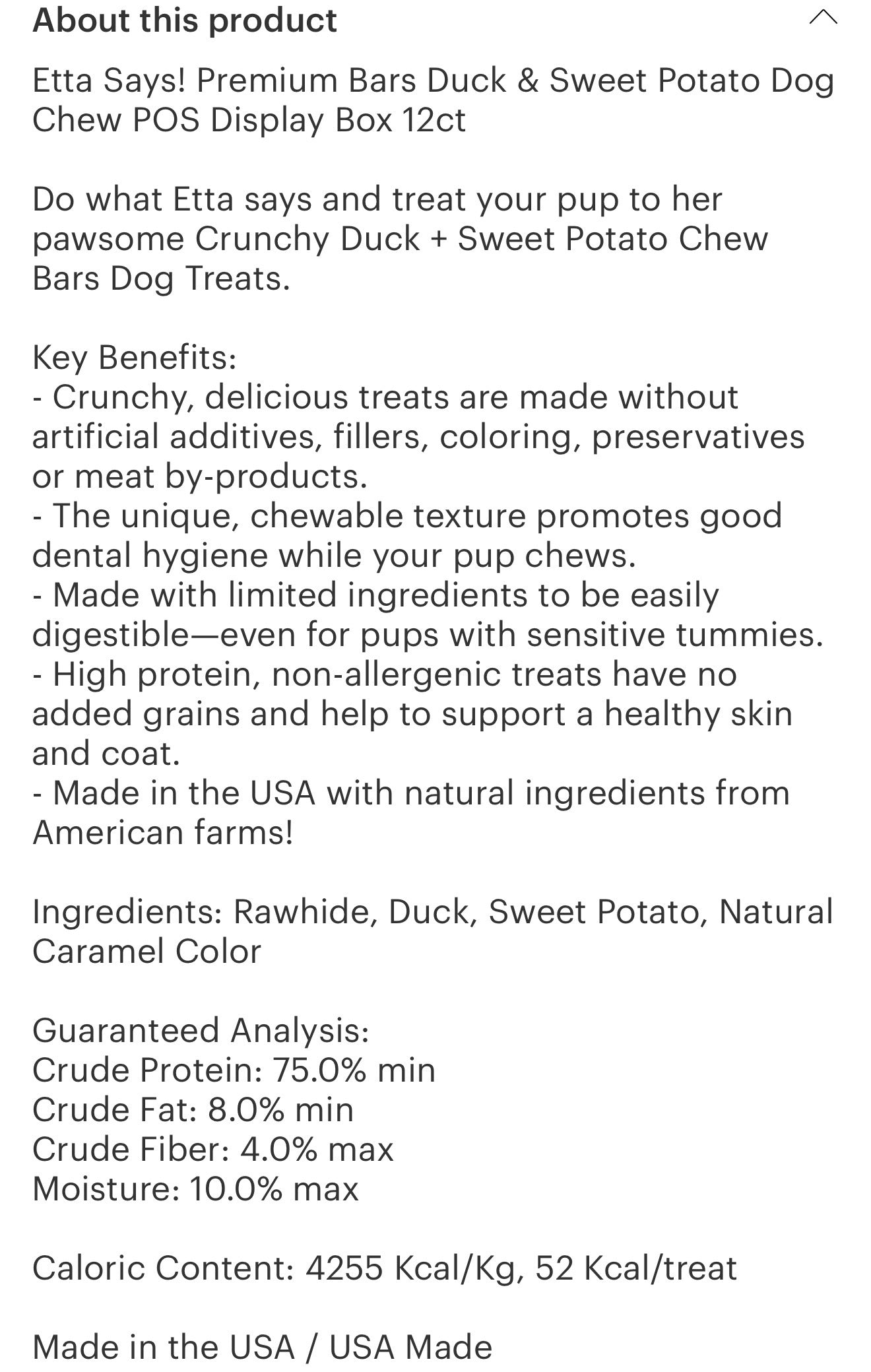 Etta Says! Premium crunchy duck & sweet potato bars dog treats