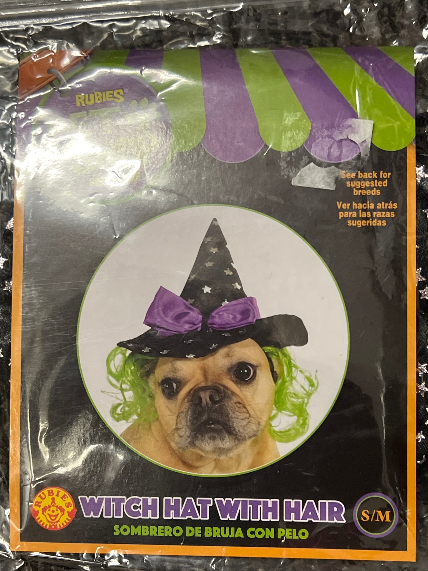 Black Witch’s Hat with green hair for Pets size M/L
