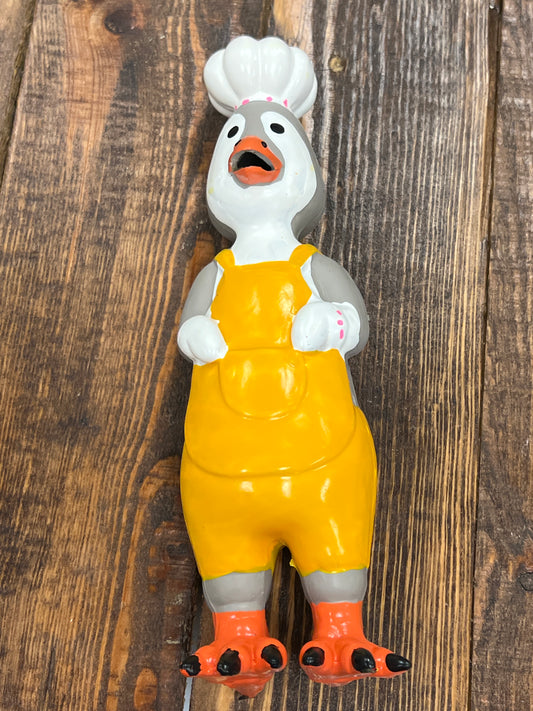 Screaming chicken latex chef dog toy