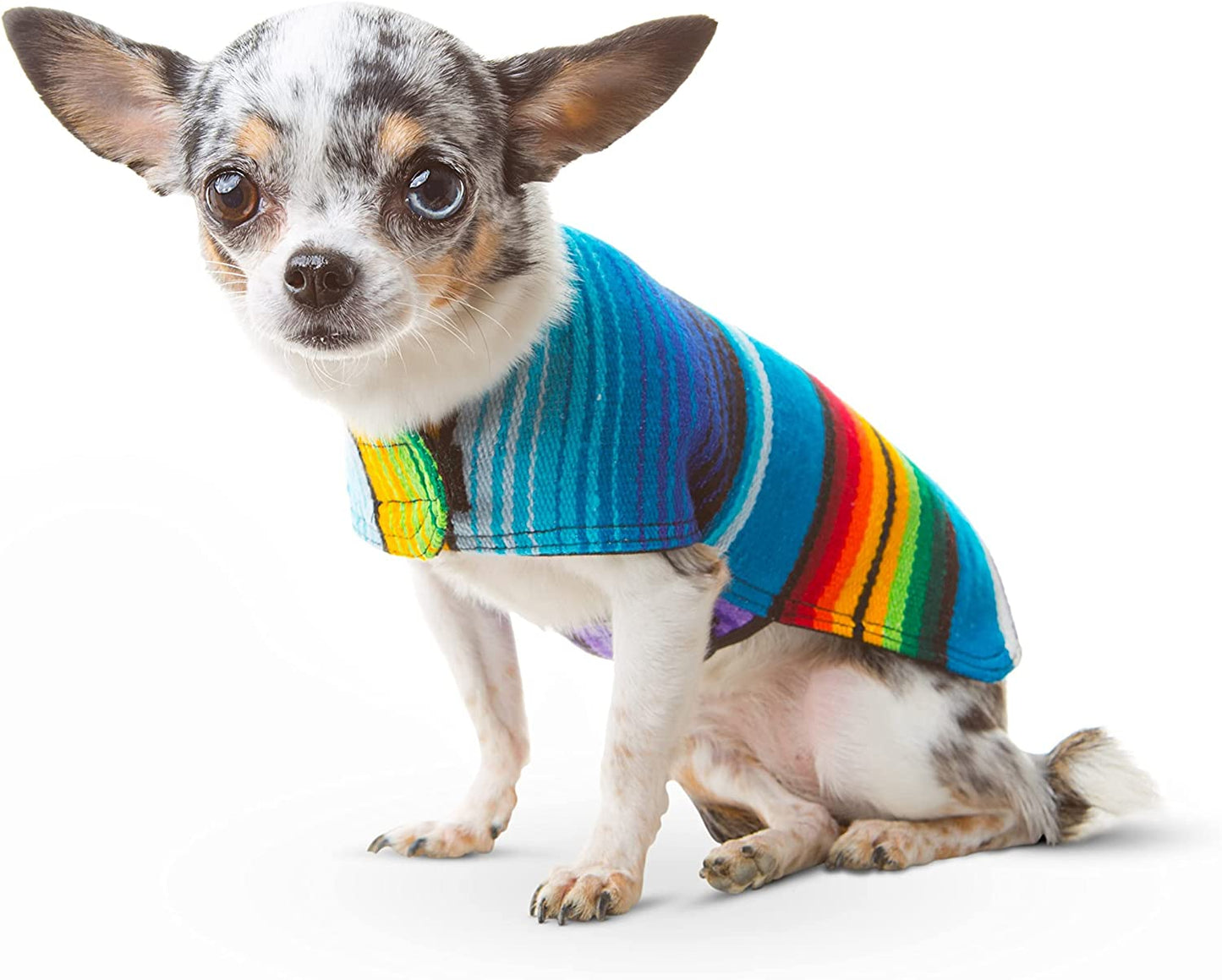 Dog Clothes - Handmade Dog Poncho from Authentic Mexican Blanket by  (Blue, Small)