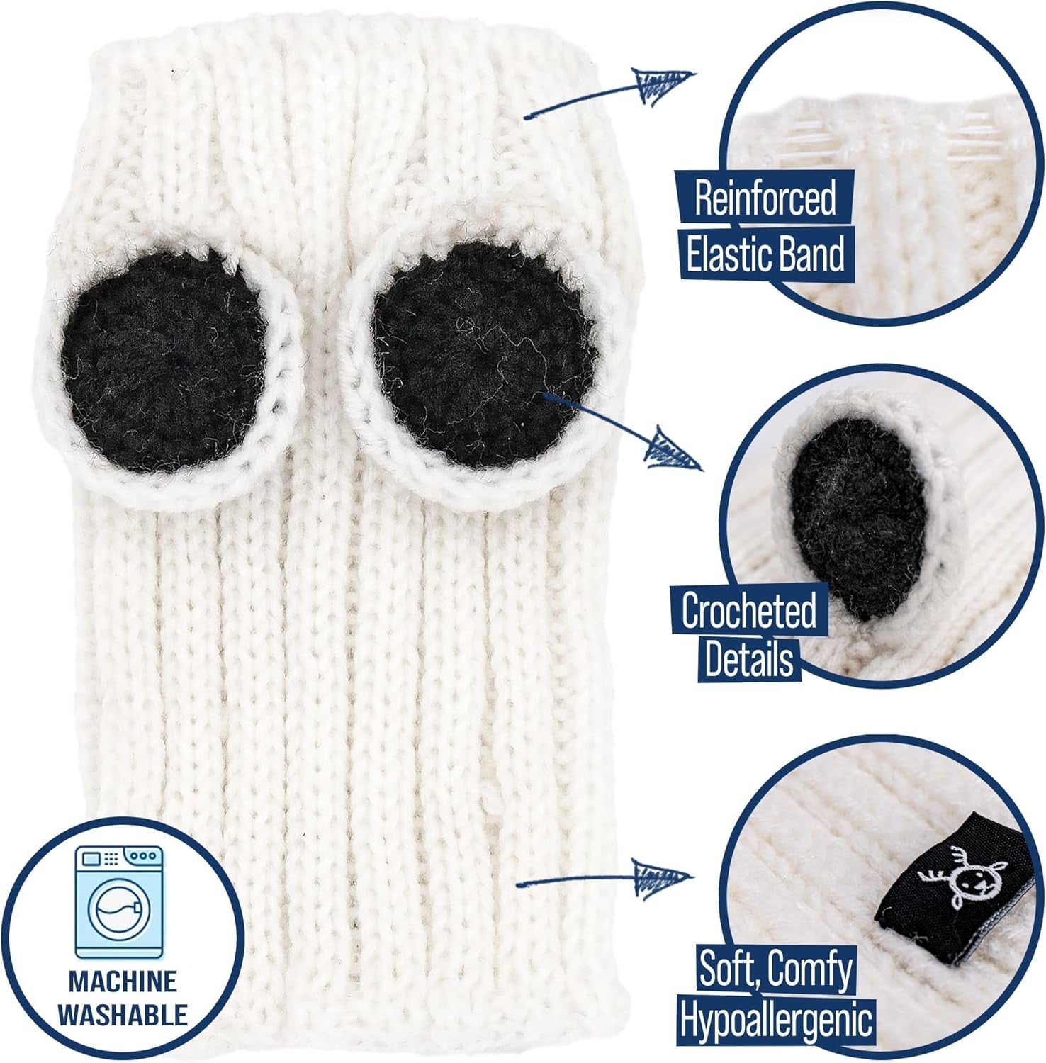 Panda Costume - Warm Knit Dog Snood Wrap for Pets, Neck Ear Cover Protection, Halloween Winter (Small)