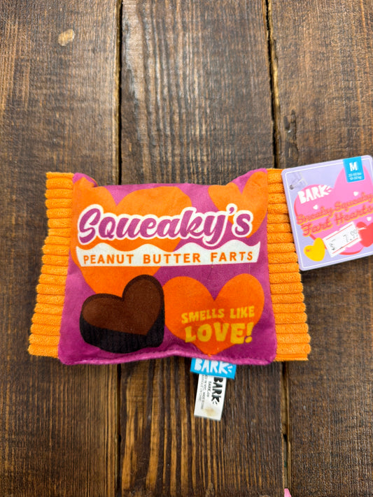 Bark Sneaky Squeaky Fart Hearts dog toy size medium