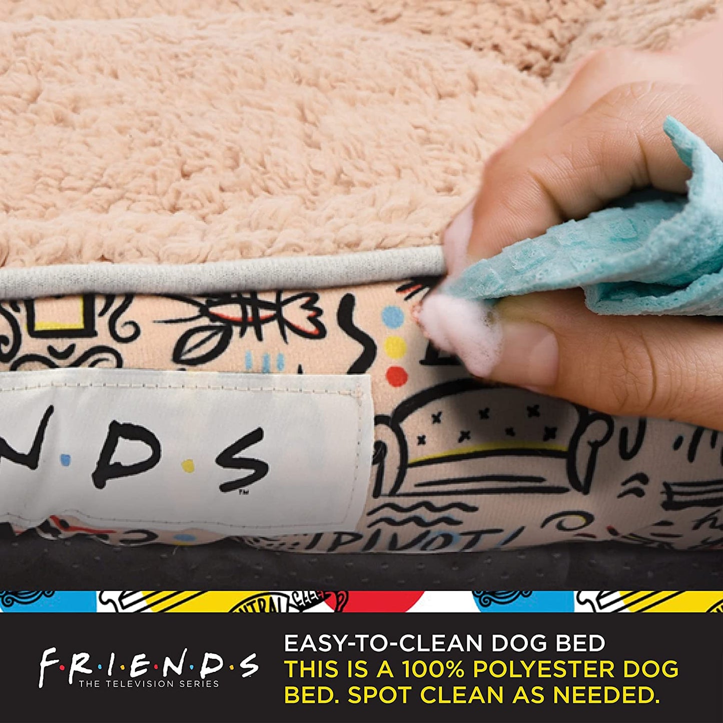 City Doodle Cuddler Dog Bed | Durable Washable Dog Bed from Warner Bros Friends, Friends TV Show Merchandise for Dogs | Elevated Dog Bed, Dog Mat, Pet Bed, Friends Dog Bed