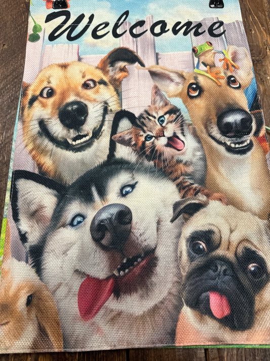 Crazy dog and cat husky pug deer garden flag woven fabric
