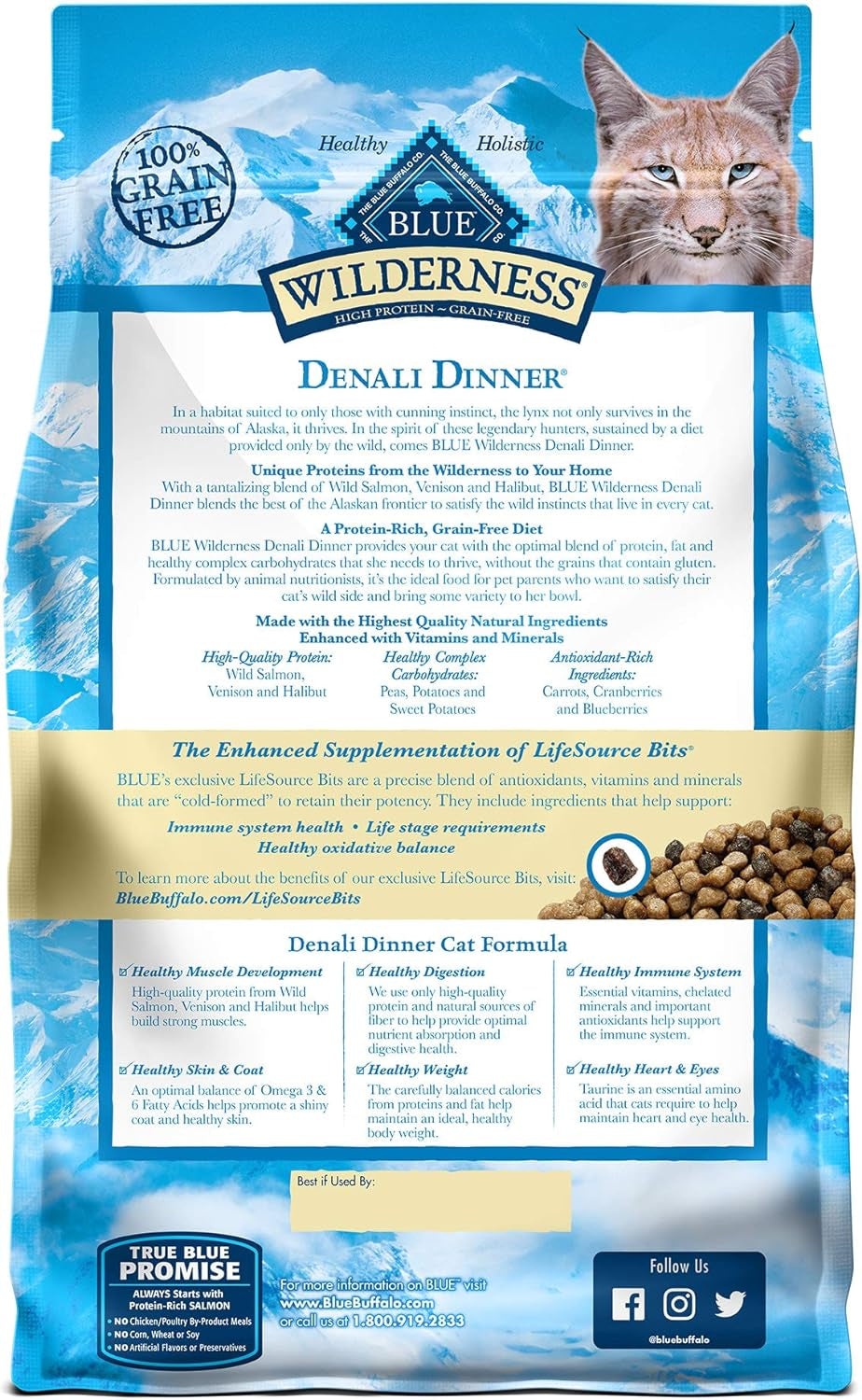 Wilderness High Protein, Natural Adult Dry Cat Food, Denali Dinner with Wild Salmon, Venison & Halibut 4Lb