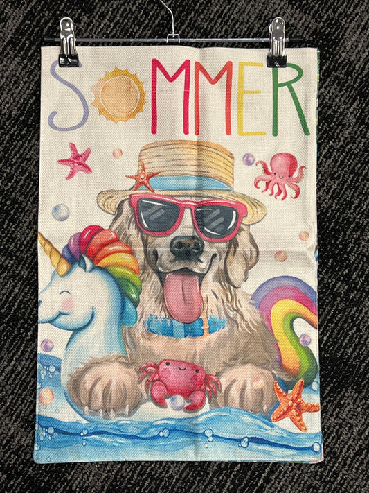 Summer golden retriever garden flag