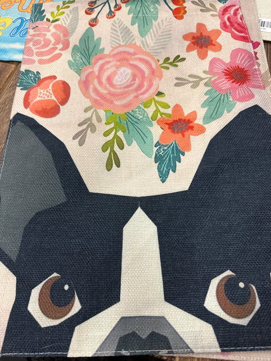 Boston Terrier Flower Spring garden flag woven fabric