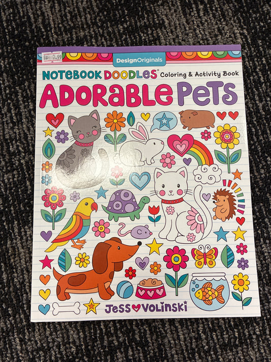 Notebook, doodles, coloring activity book adorable pets by Jess Volinski