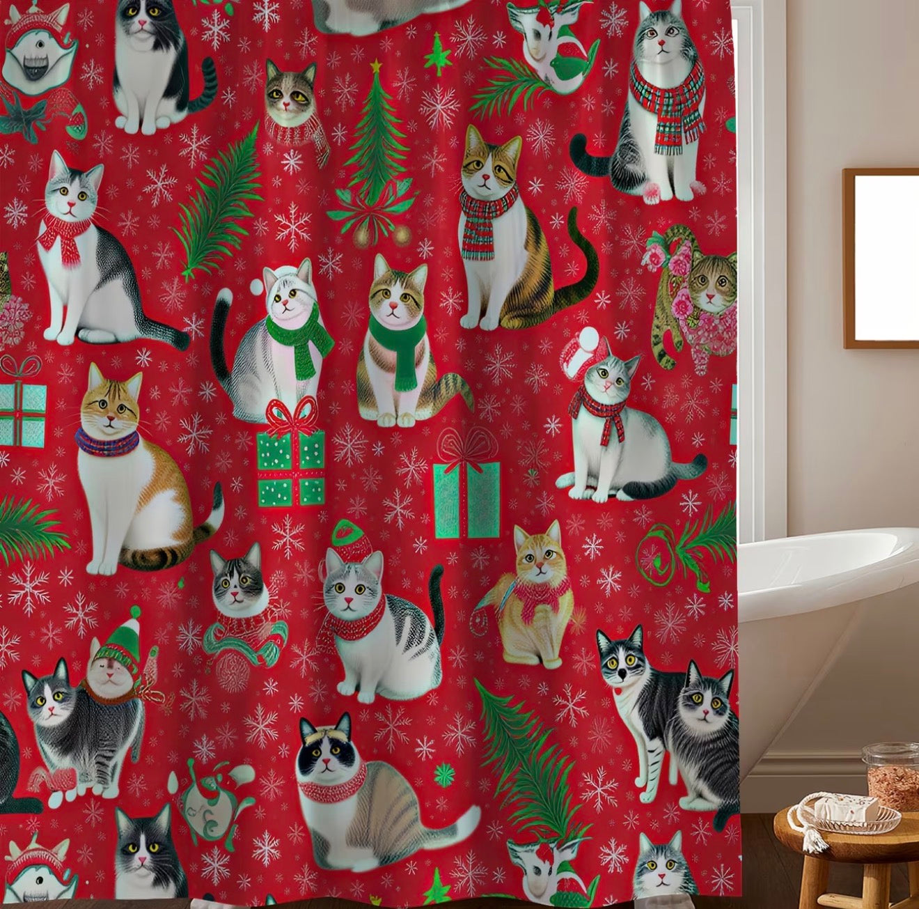 Cat Holiday Shower curtain 72x72