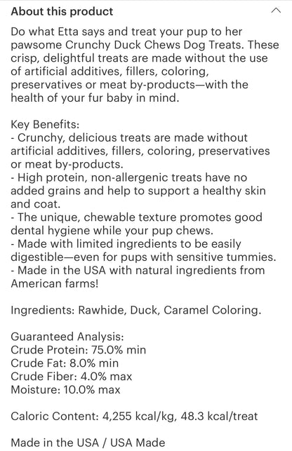 Etta Says! Premium crunchy duck chew dog treats