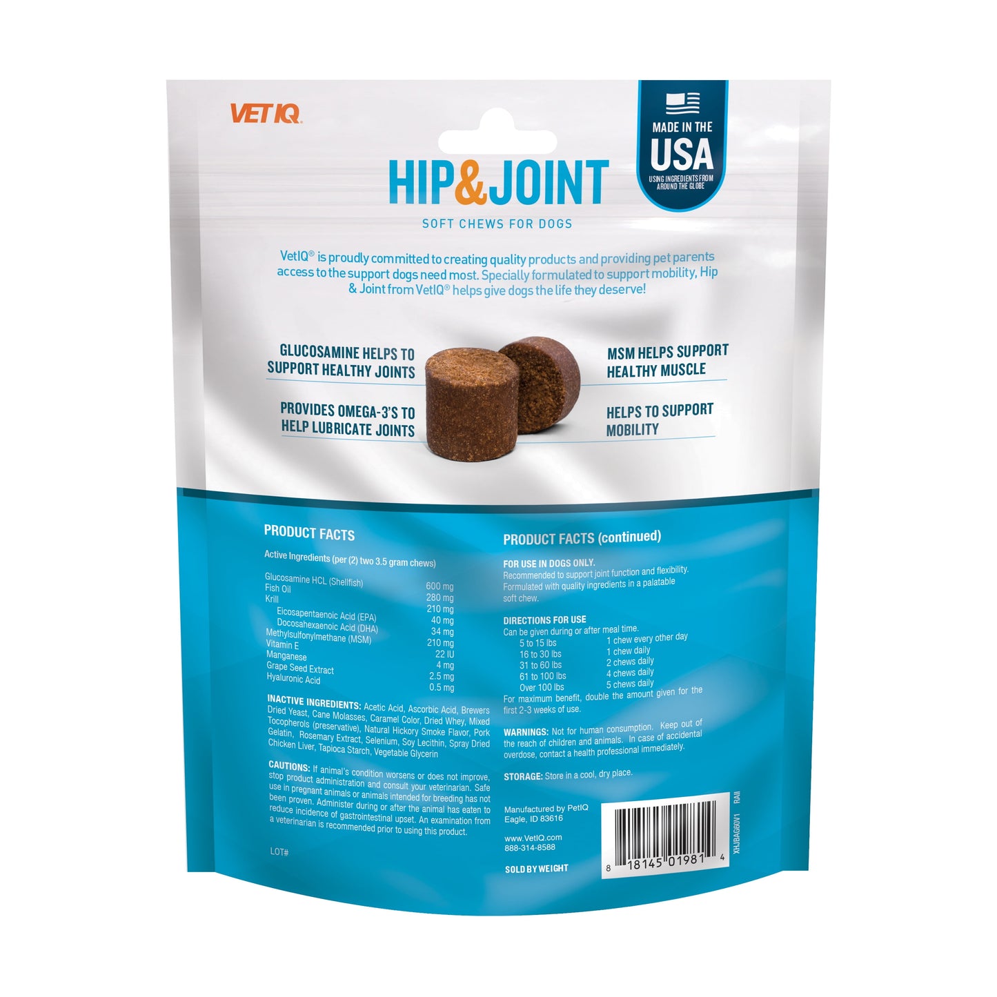 (3 Pack)  Hip & Joint Supplement for Dogs, Chicken Flavored Soft Chews, 7.4 Oz, 60 Count