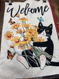 Welcome Tuxedo Cat garden flag woven fabric