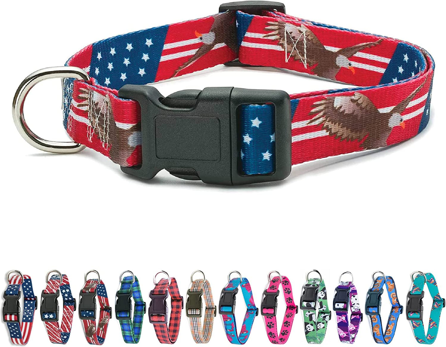 American Flag Dog Collar in 5 Different Sizes (Bald Eagle, Medium)