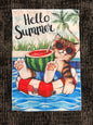 Hello Summer Cat watermelon garden flag