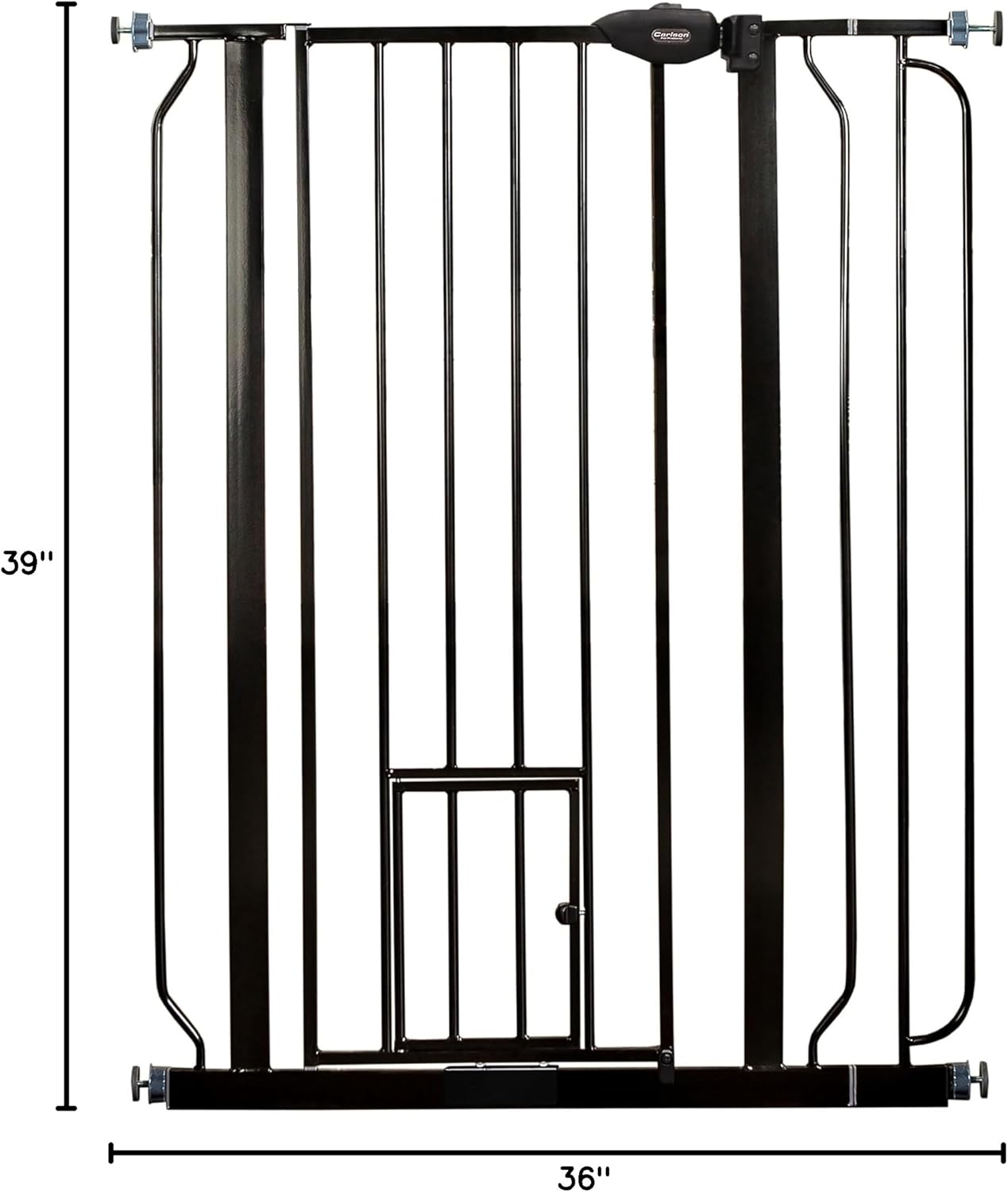 Carlson Extra Tall Walk Through Pet Gate with Small Pet Door, for Openings 29"-39" Wide, Includes 4-Inch Extension Kit, 4 Pack Pressure Mount Kit and 4 Pack Wall Mount Kit, Black