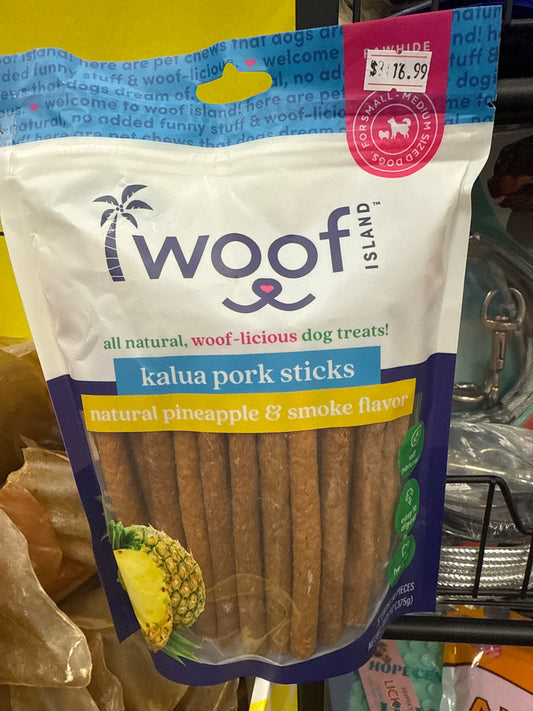Woof Island Kalua Pork Sticks Dog Treat Pineapple Smoke Flavor 50 piece