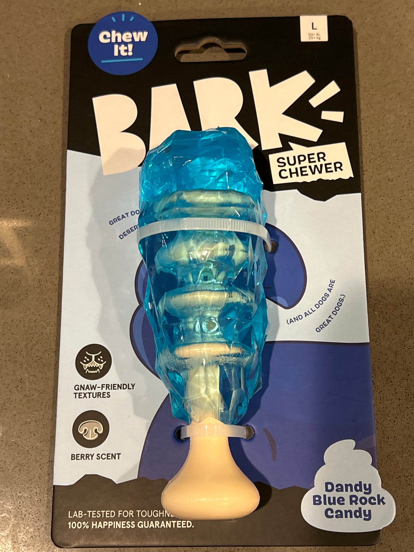 Bark Super Chewer Dandy Blue Rock Candy Large dog toy