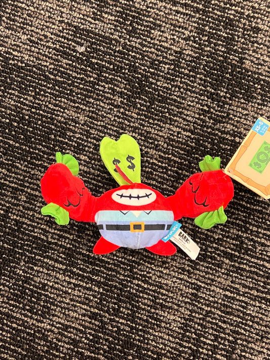 Bark Money-tugging Mr. Krabs SpongeBob SquarePants dog toy xs-s